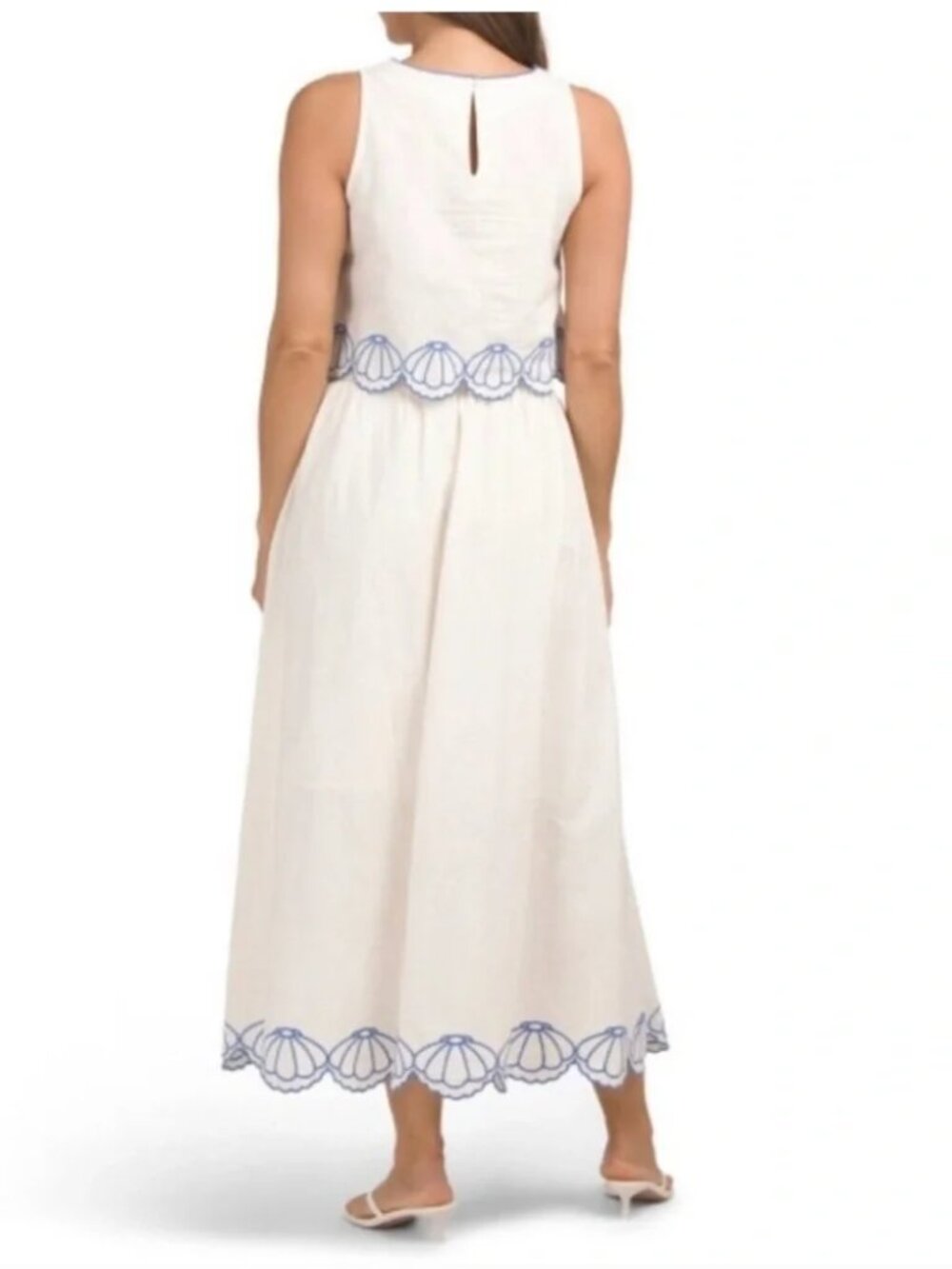 Calypso St. Barth White Skirt Set with Blue Embroidery Seashell Small NWT - Picture 3 of 10